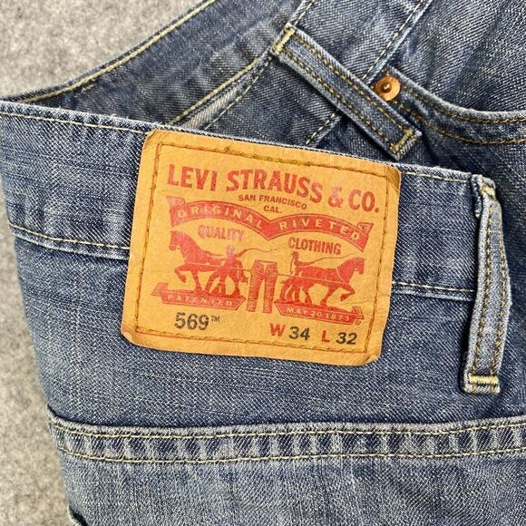 Levi 569 Jeans Men's 34x32 Blue Straight Leg Light Wash Classic Denim Baggy - Picture 5 of 10